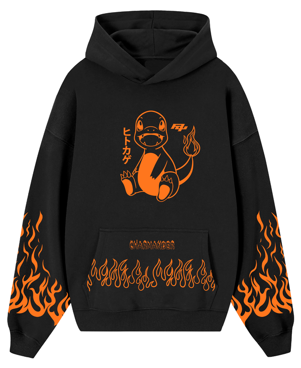 Hoodie/ Canguro Negro Charmander / brilla en la oscuridad