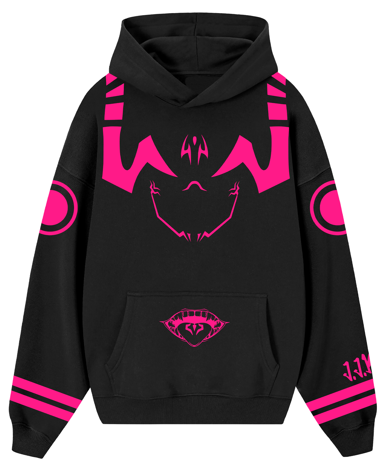 Hoodie/ Canguro Negro - Sukuna Fucsia