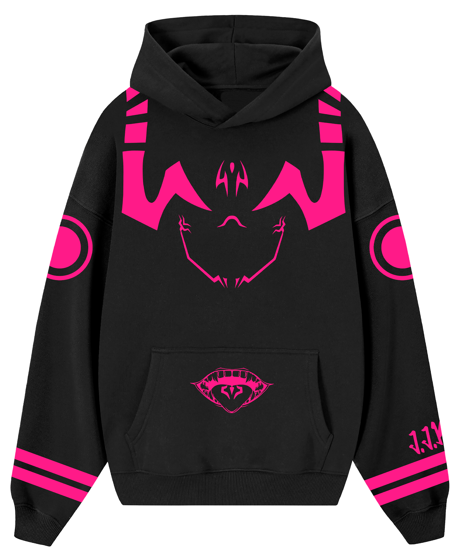 Hoodie/ Canguro Negro - Sukuna Fucsia
